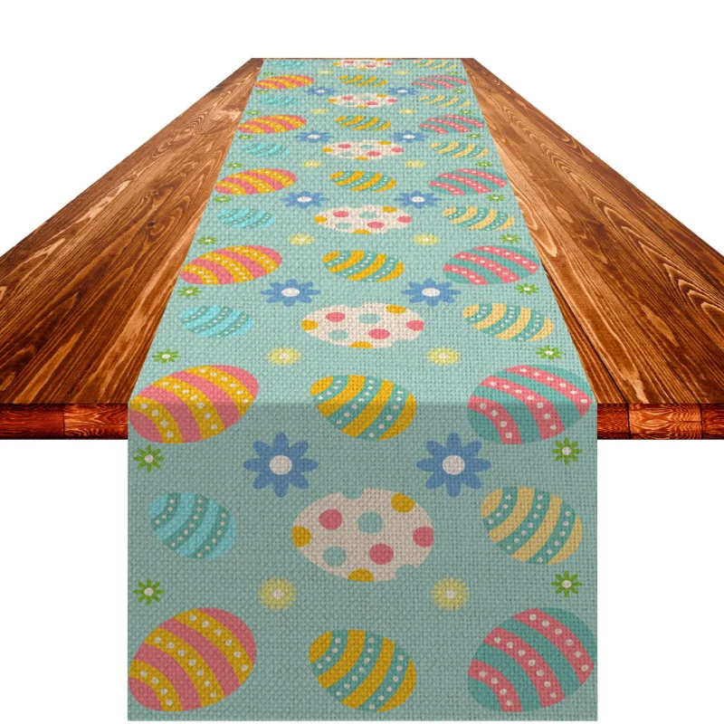 

Egg Pattern Table Runner Easter Decoration Fashion Linen Material Single Side Cute Beautiful Printing Nordic Style Art Table Mat
