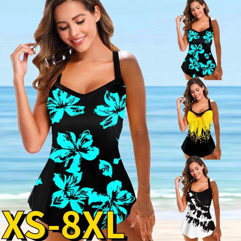

Two Tank Set Print Women Piece Tops Waisted Backless Fashion Swimsuit Beach Tankini Sexy Bathing Sets High Swimwear Suit