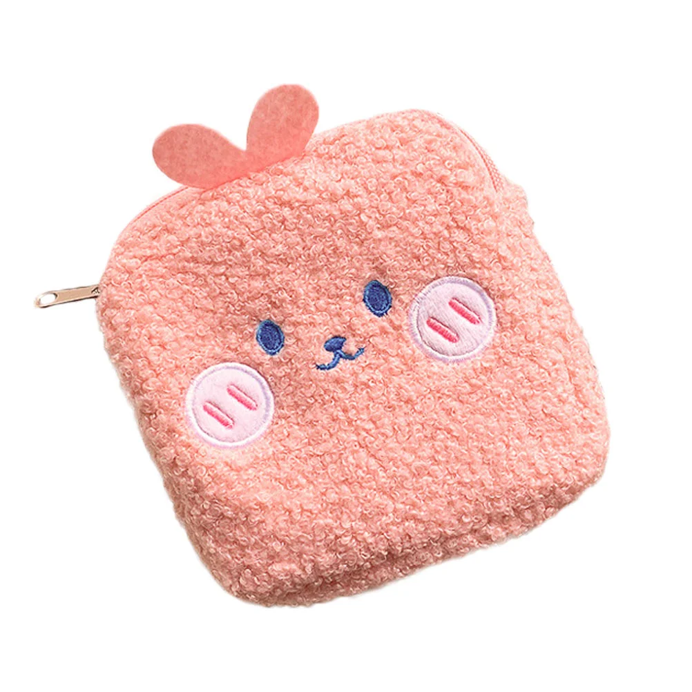 

Pouch Napkin Period Purse Sanitary Coin Holder Zipper Pad Napkins Change Mini Diaper Menstrual Money Fabric Rabbit Plush Collect