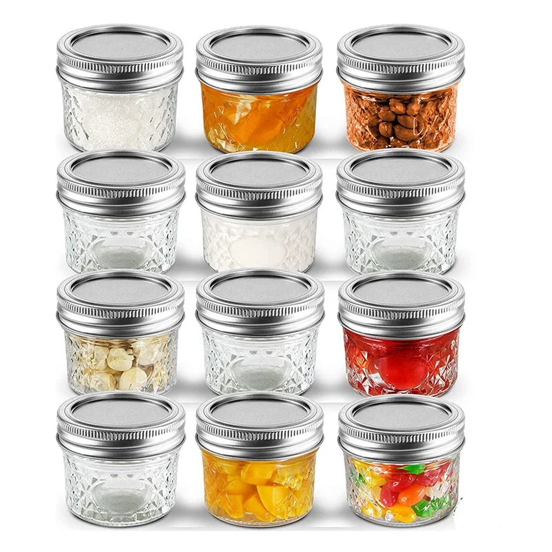 

Small Mason Jar Set (About 120 G) 12 Pieces Mini Jar With Lid And Strap With Crystal Glass
