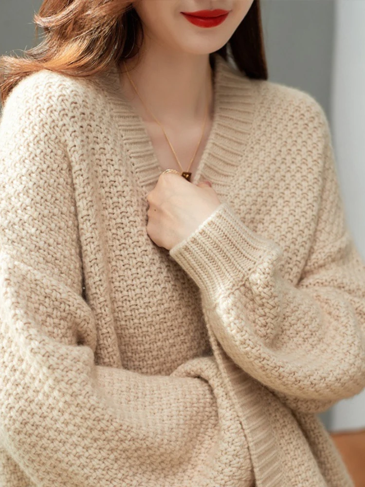 

Вязаный однотонный кардиган, Осень-зима, новый свободный свитер, Женское пальто, свитер, женские зимние кардиганы 2022, женский кардиган