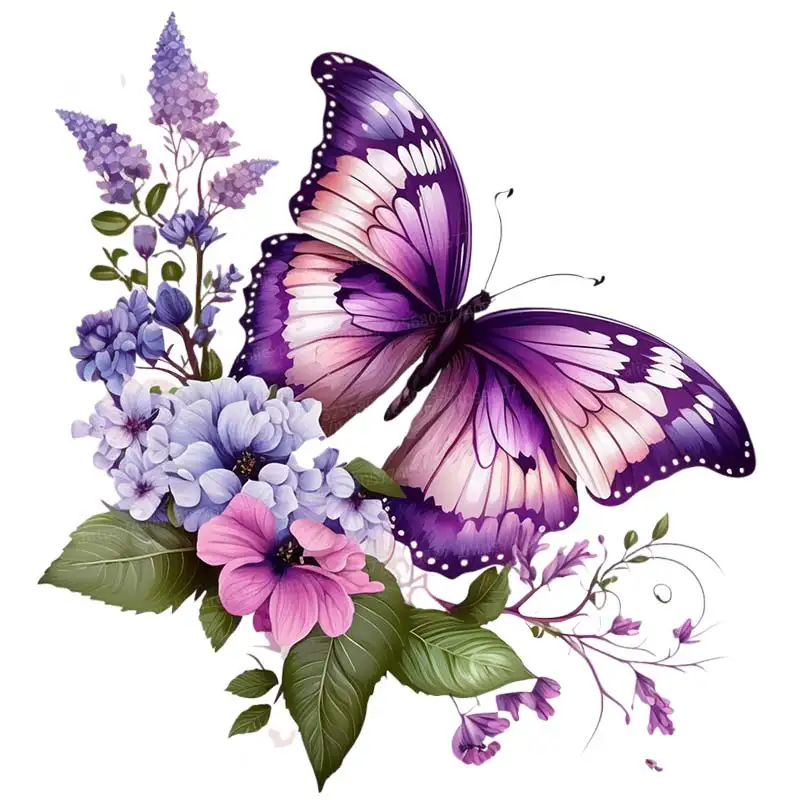 

Съемные наклейки для стен Purple Butterflies and Flowers S317