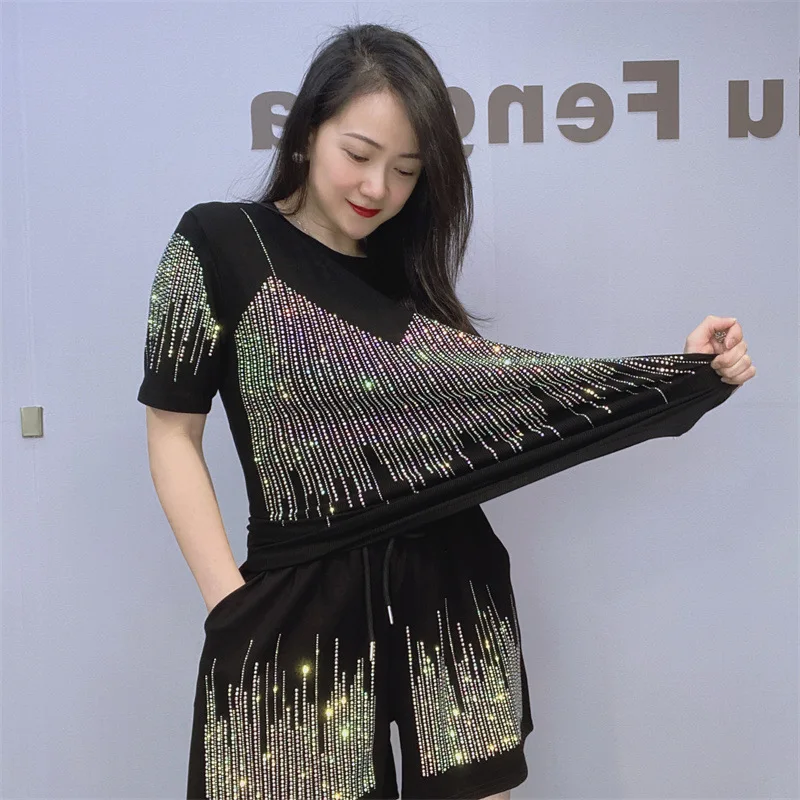 Женская летняя футболка с круглым вырезом и шорты коротким рукавом комплект из