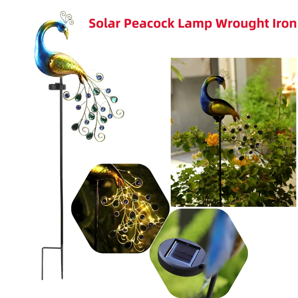 

Metal Peacock Decor Light Last Up To 8H Solar Peacock Stake Lamp IP44 Waterproof Yard Ground Lamp Automatic On/Off for Park Lawn