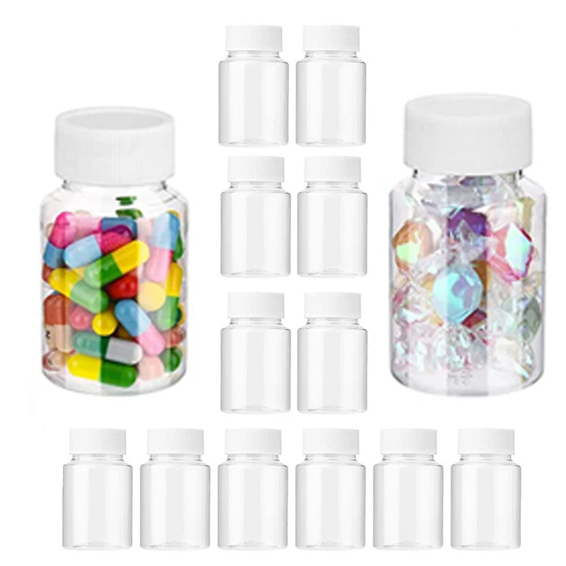 

50Pcs 15/20/30/50/60/80/100ml Clear Plastic Pill Containers Bottle Pill Tablet Dispenser Bottles Ideal For Liquid Powder Pills