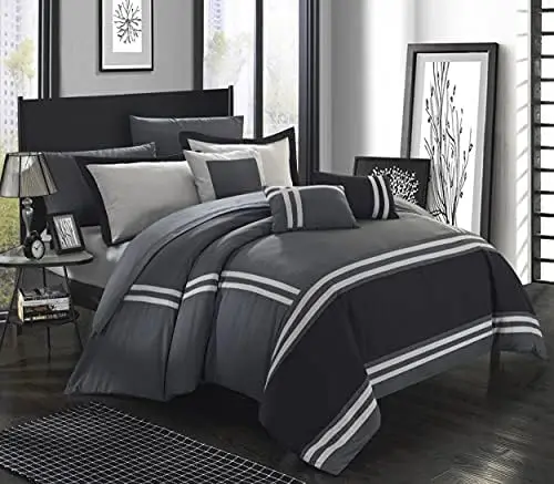

Zarah 10 Piece Comforter Bedding with Sheet Set and Decorative Pillows Shams, Queen, Grey