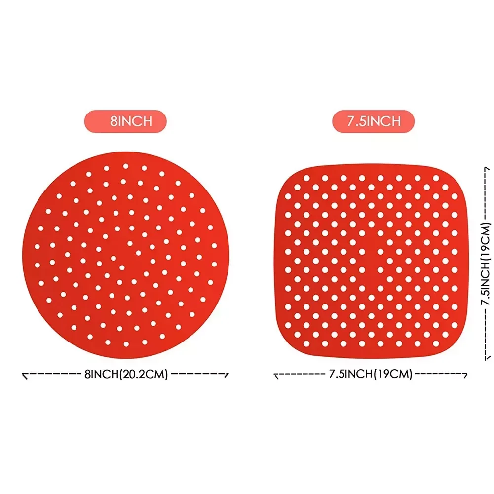

NEW2023 Air Fryer Silicone Liners 8 Inch Round 7.5 Inch Square Basket Mats Air Fryer Tray Accessories Red
