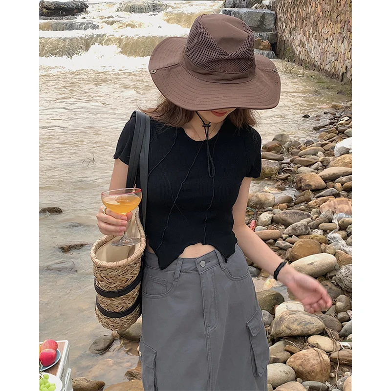 

Irregular Design Sense Niche T-shirt Women's Clothing 2022 Summer New V-neck Short Sleeve Tops