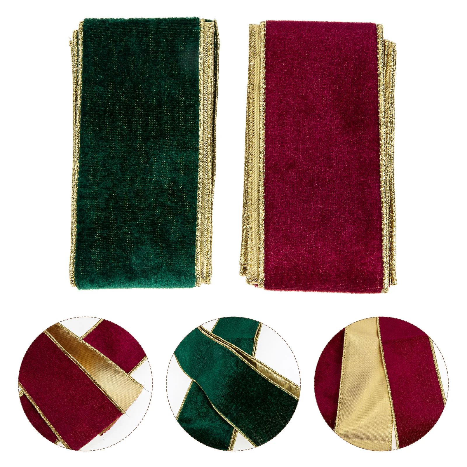 

2 Rolls Ribbon Bows Flocked Christmas Ribbons Making Tie Packing Decoration DIY Wear-resistant Strap