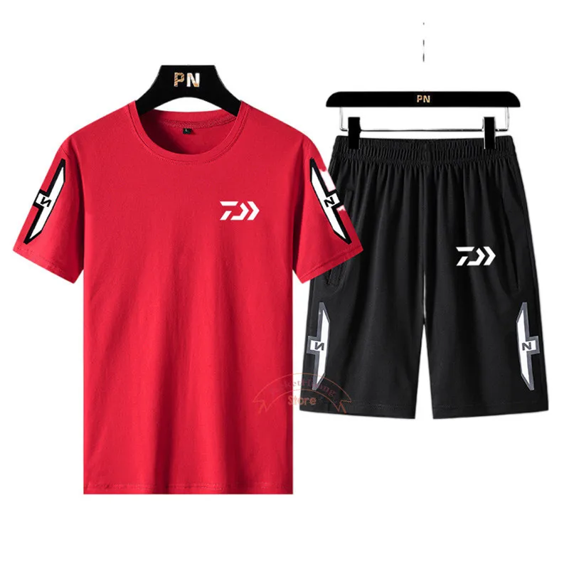 

Pure Cotton 2023 Summer New Fishing T-shirt Pure Cotton Short Sleeve Short Fishing Set Large Loose Sports Outdoor Men's Fishing