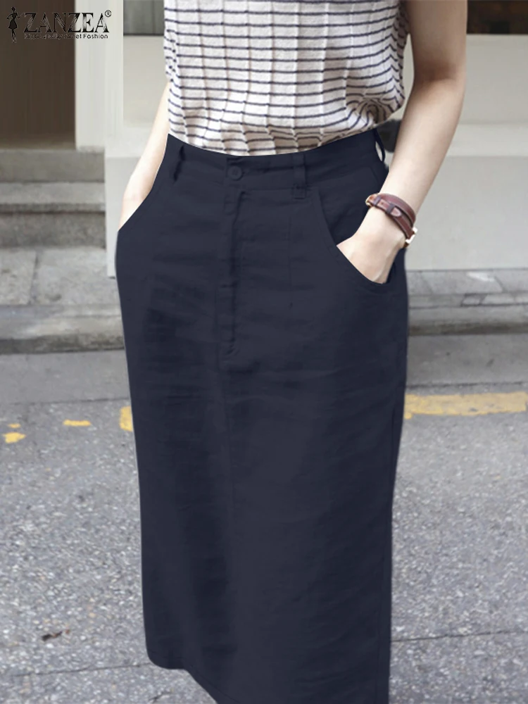 ZANZEA осенние элегантные юбки с высокой талией женский сарафан повседневный