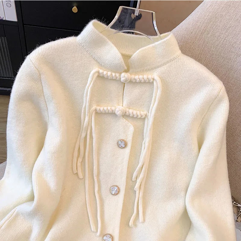 Новый красный свитер в китайском стиле с воротником кардиган куртка женский