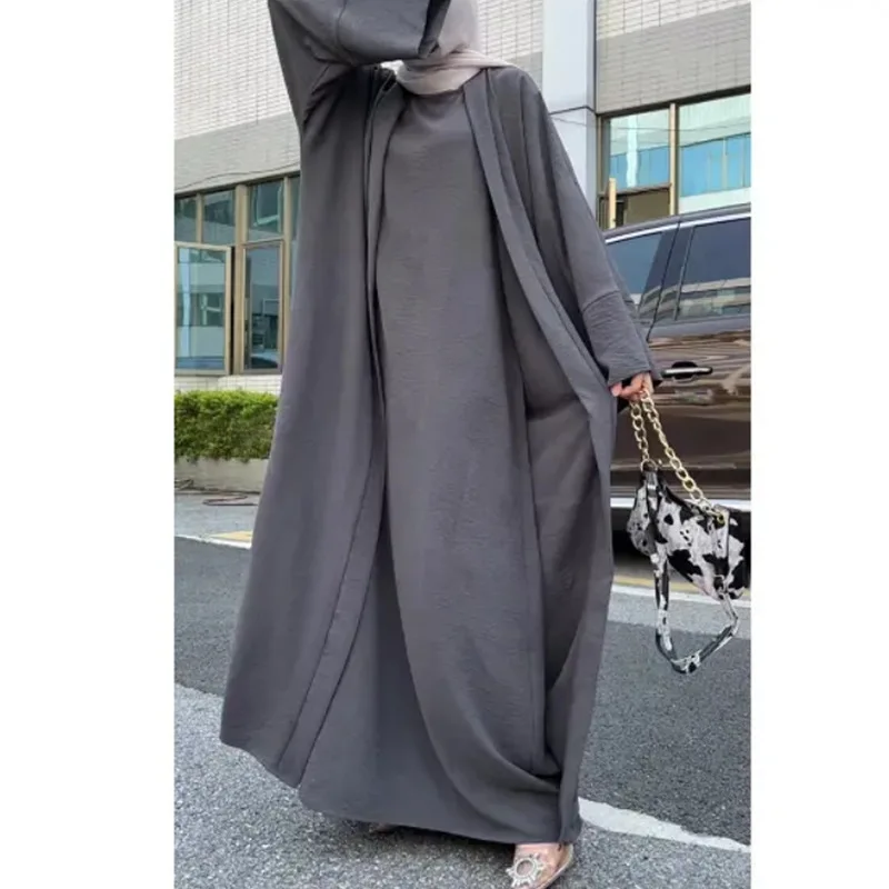 

2 Piece Abaya Kimono Matching Muslim Set Abayas for Women Dubai Turkey Sleeveless Hijab Dress Ramadan Islam Clothes Jilbab