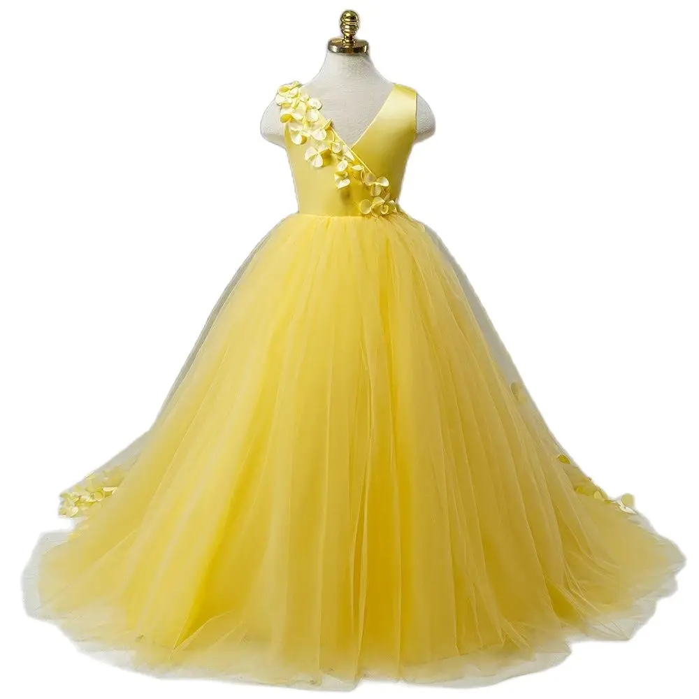 

Tulle Yellow Puffy Flower Girl Dress Cute Girl Birthday Dress Shiny Girl Wedding Party Dress Girls Dress First Communion Dress