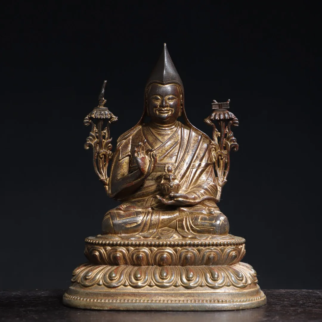 10-дюймовая коллекция тибетского храма старая бронза киноварь грязевое золото