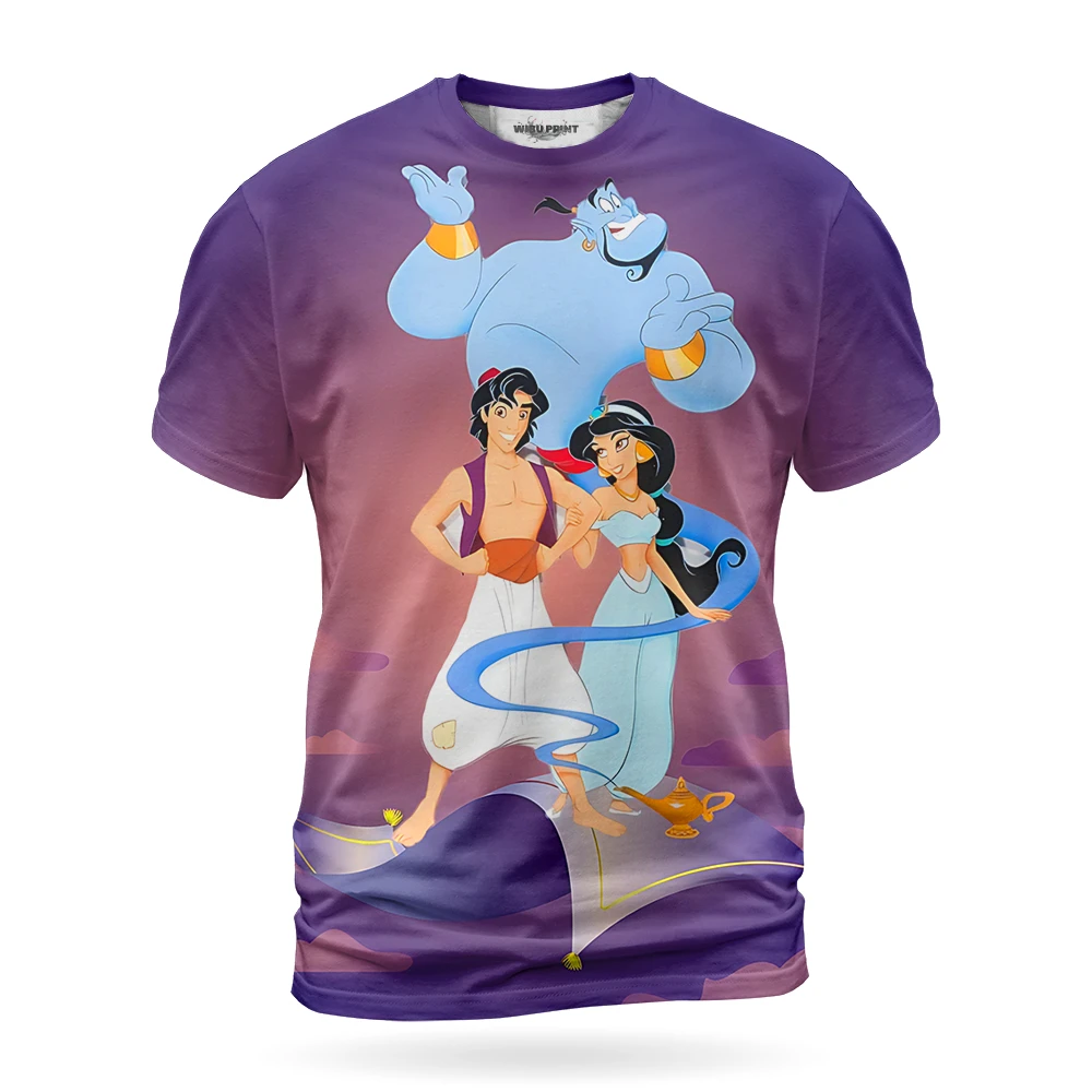 T-shirt unisexe à col rond imprimé en 3D pour enfants Aladdin Kawaii haut cosplay de rue loisirs sports couple été 2024