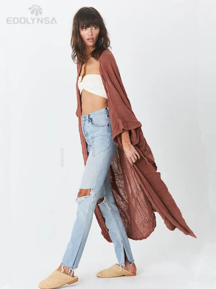 Женское летнее кимоно с полурукавами вырезами |