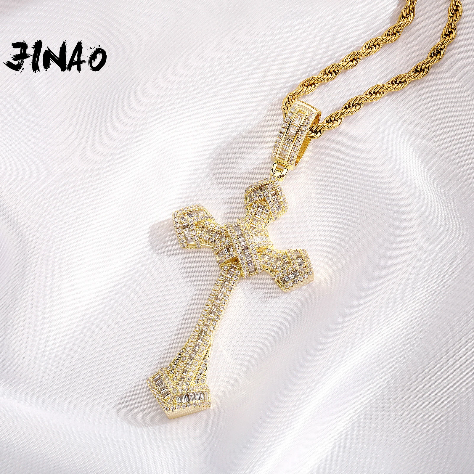 

Модные ожерелья JINAO с подвеской в виде креста, высококачественный шейный платок с кубическим цирконием класса ААА + с цепочкой 4 мм для тенни...