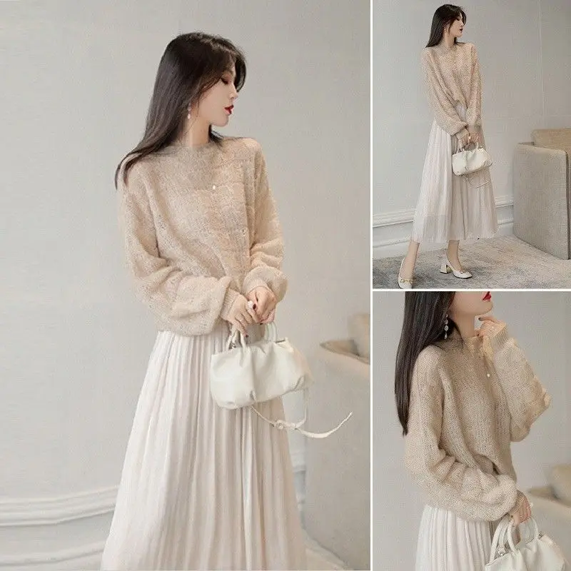 

Loose Autumn Gentle Temperament Mature Royal Sister Style Ladies High-end Knitted Sweater+Skirt Two-piece Suit Women's Clothing