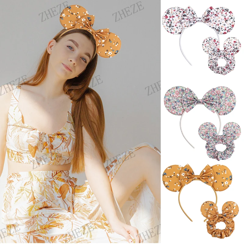 

Bohemia Floral Print Mouse Ears Headband For Girls Women Birthday Party Travel Hairband Festival Cosplay Hair Accessories