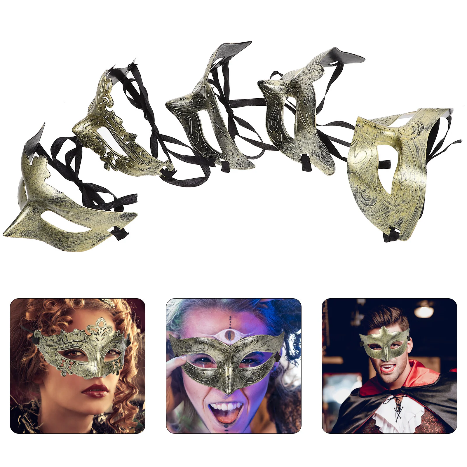 

25pcs Retro Design Mask Women Plastic Face Mask Halloween Party Mask Decoration