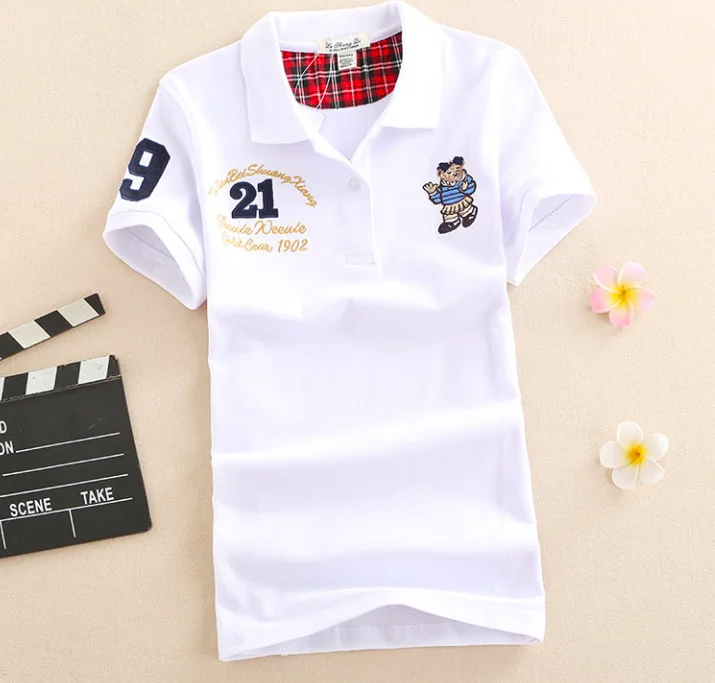 

2022 Summer Short Sleeve New Embroidered Bear Polo Shirt Cotton Casual Solid Color Ladies T-Shirt Fashion Women's Top