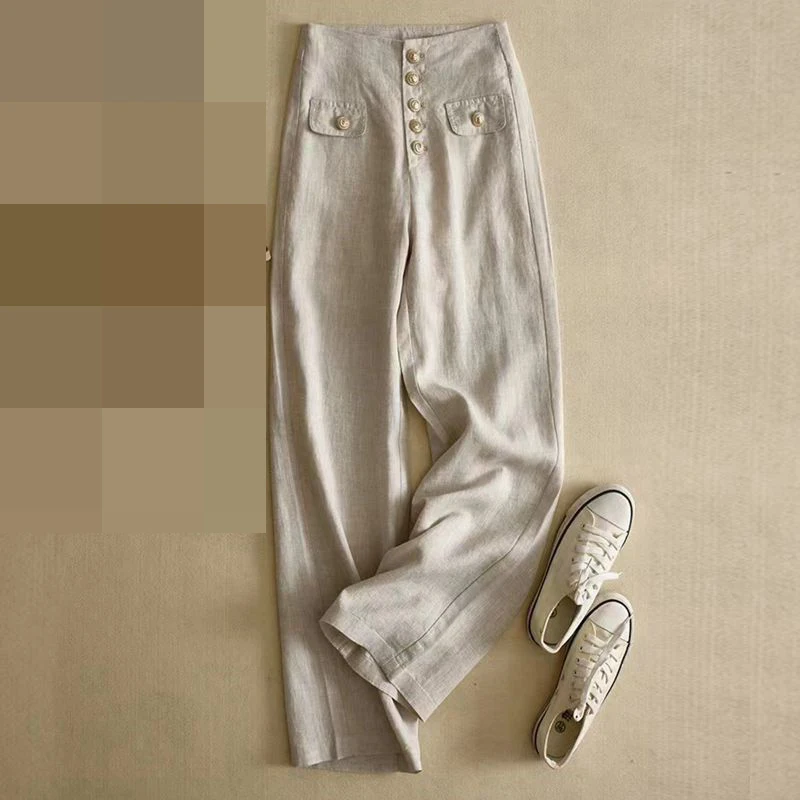

Cotton and linen wide-leg pants women's high waist drape 2022 summer new linen women's pants loose linen pants trousers