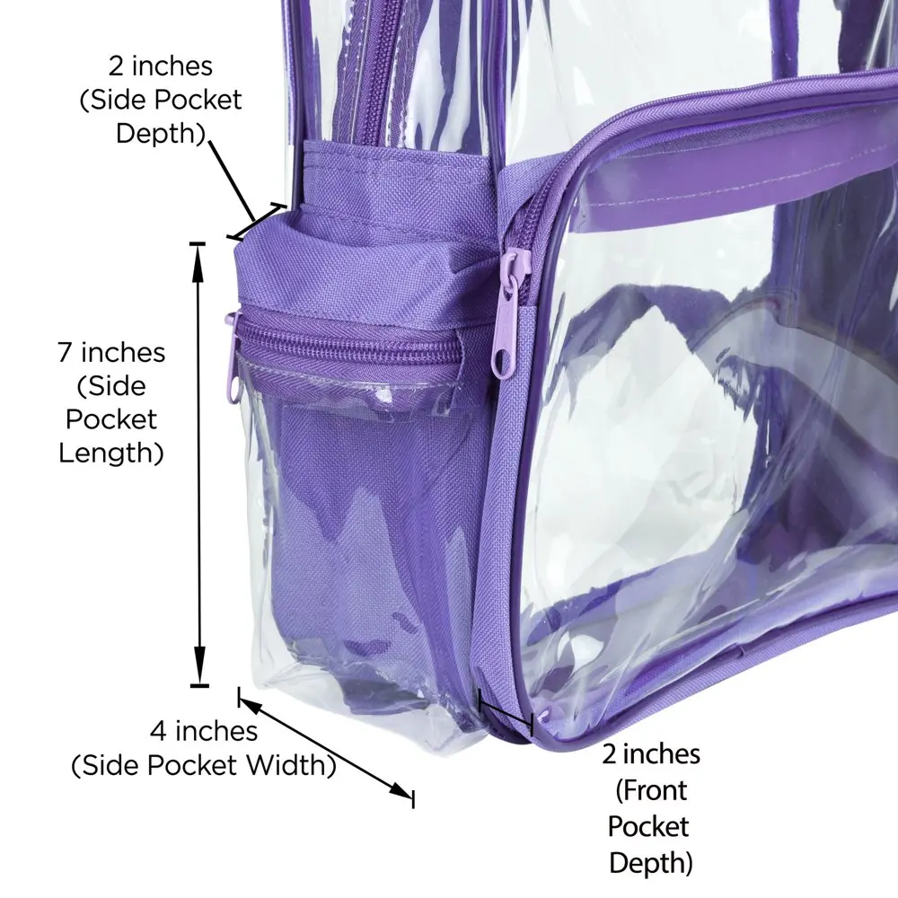 Small Clear Backpack Transparent PVC Security Security School Bag in Purple