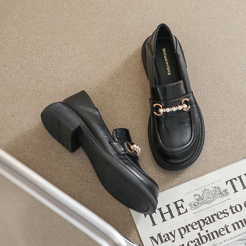 pearl Women's loafers Shoes Mary Jane Shoes Girls School Jk Uniform Lolita Shoes flats College Gothic Quality loafers for women