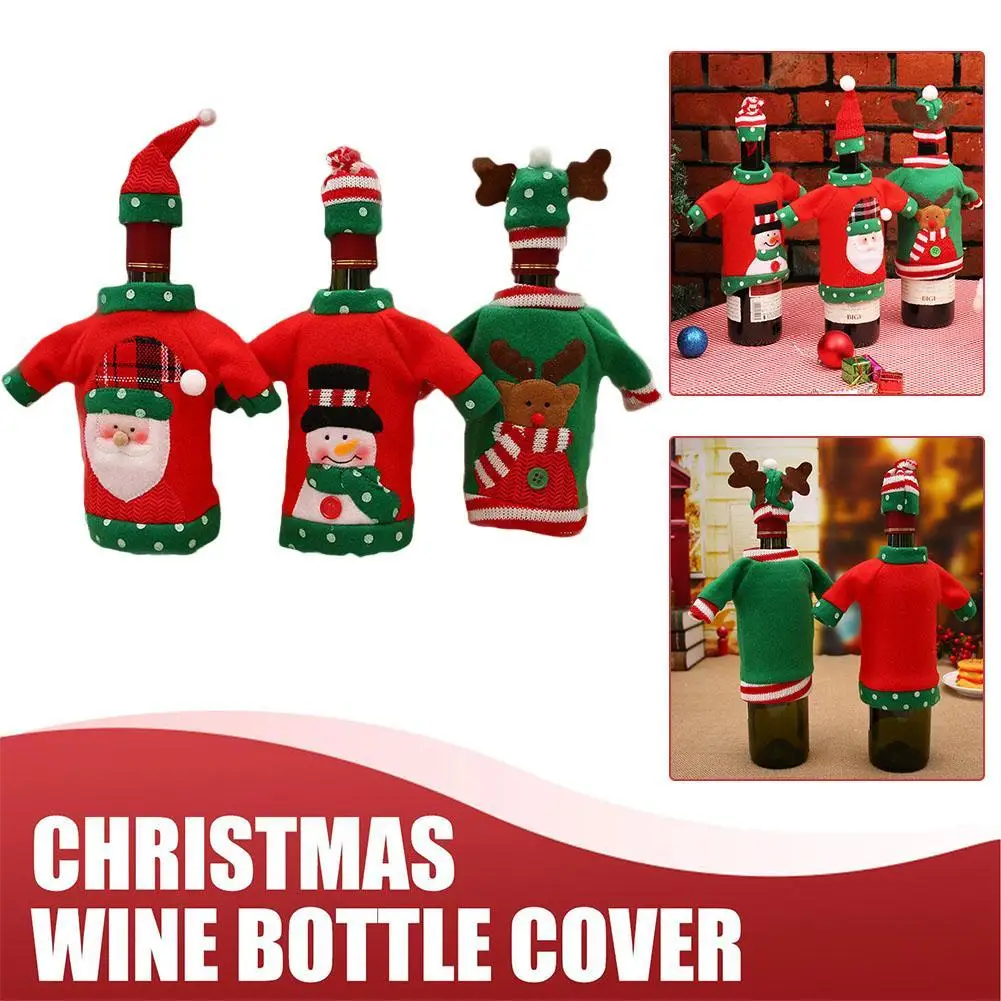 

Чехол для винной бутылки, Санта-Клаус, снеговик, олень, рождественские подарочные пакеты, держатель, Рождественское украшение, украшение для дома