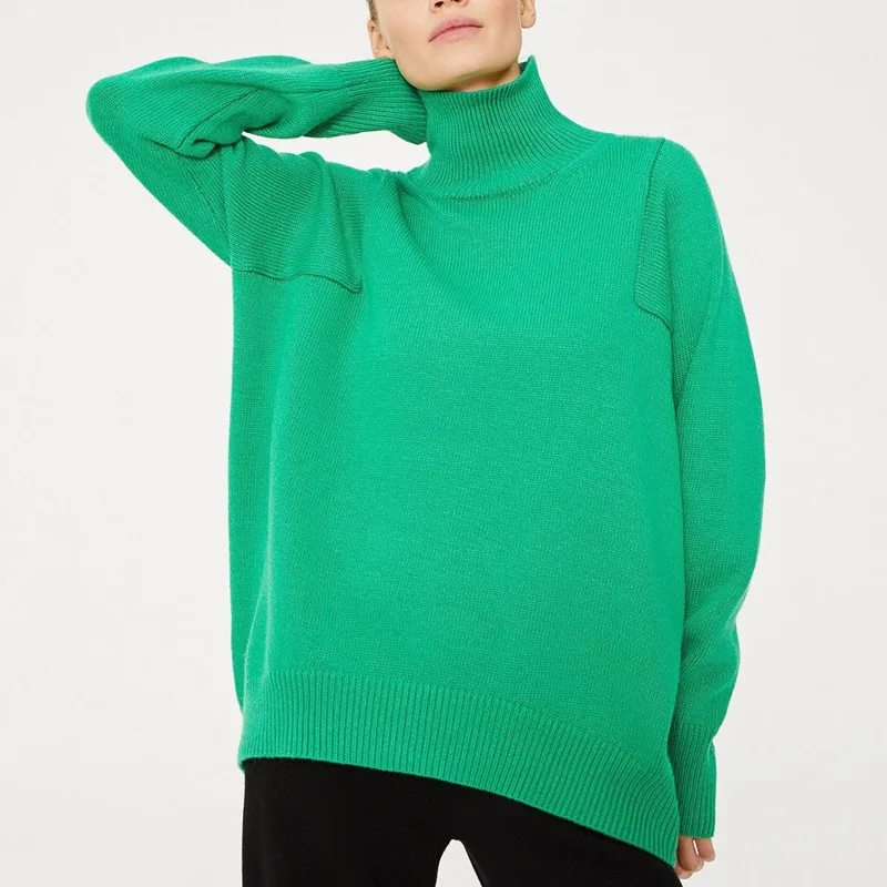 

Зимние свитера с высоким воротником для женщин, свободные однотонные теплые вязаные пуловеры, женская повседневная трикотажная одежда, Джерси S052