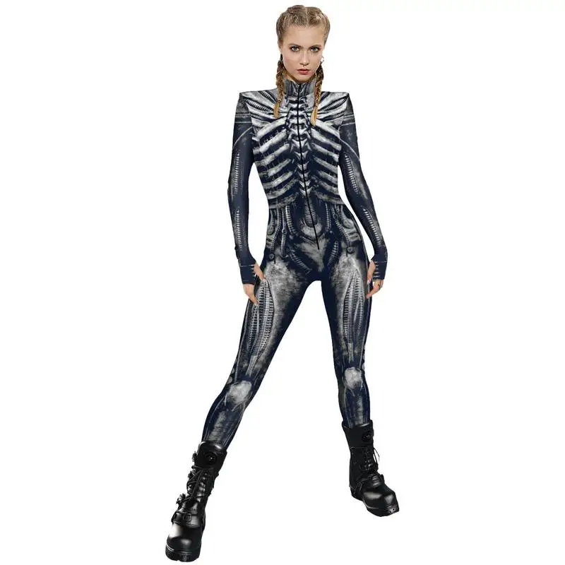 Skeleton Bodysuit Halloween Skeleton  Onesie Costume Women Outfit Halloween 3D Full Sleeve Length Bodysuit For Masquerade Party 1