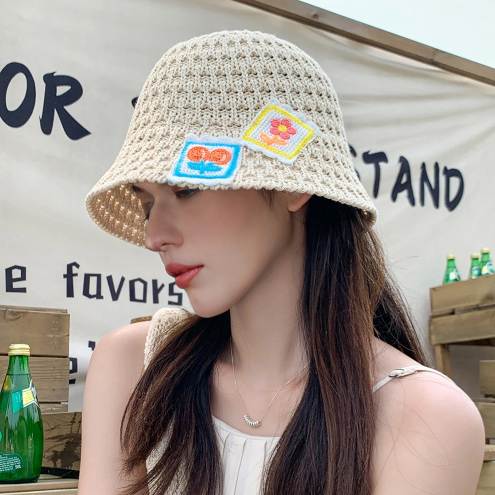 Шляпа женская Соломенная с ажурным узором Панама от солнца в виде вишни летняя