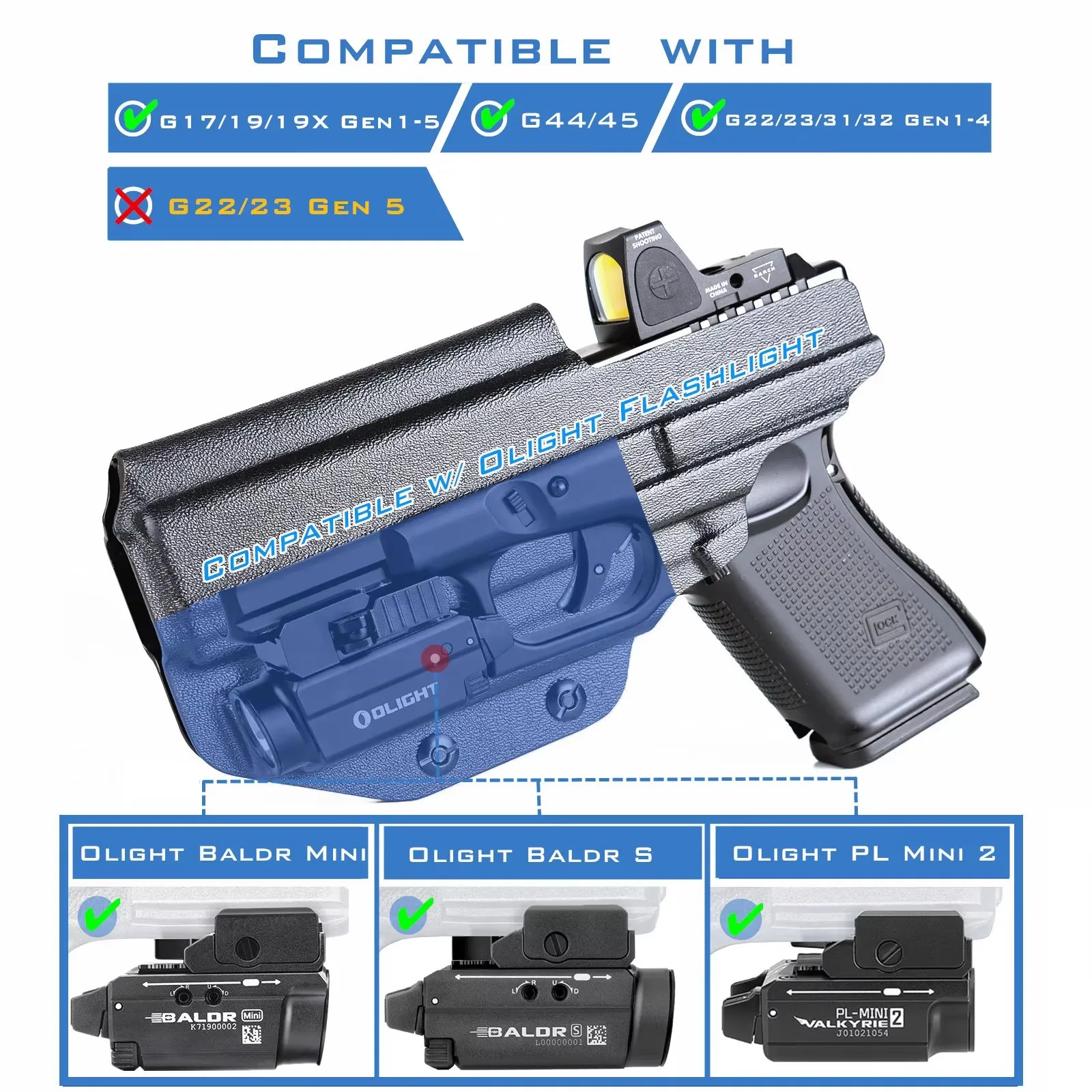 IWB Kydex кобура для скрытого ношения Glock 19 23 25 32 44 45 w/ Streamlight TLR-7 7A 7X тактические