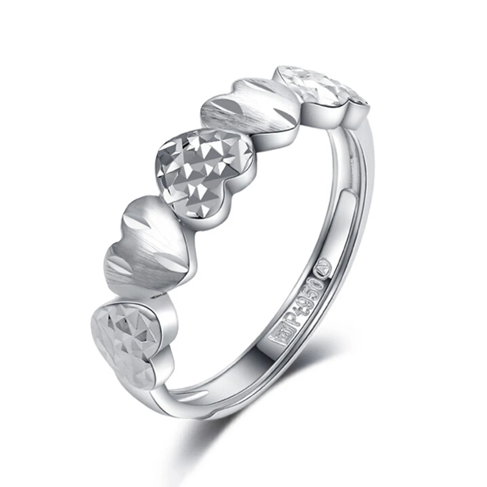 Женское кольцо из реальной однотонной платины 950 на бретельках в виде сердечек 2