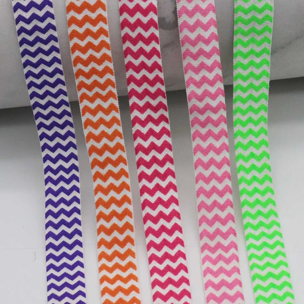 

5/8" 15MM Colorful Ink Chevron Printed Fold Over Elastic FOE Ribbon For Headband Headwear Diy Decoration Sewing OEM