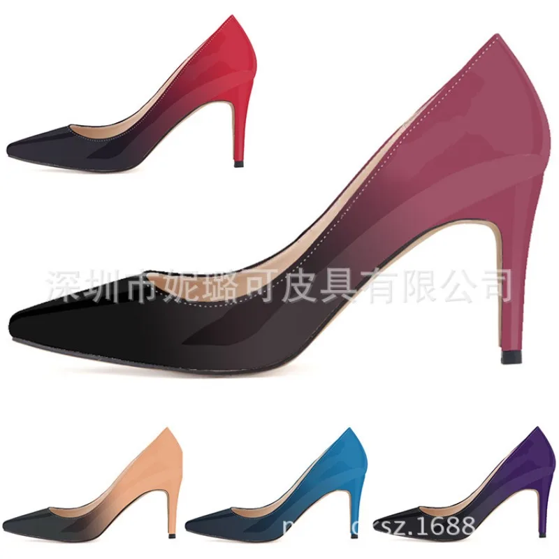 

LOSLANDIFEN Sexy Women Pumps Office Lady Mixed Colors Pointed Toe Patent Leather 8CM Thin high heel Mature Party Prom Women Shoe