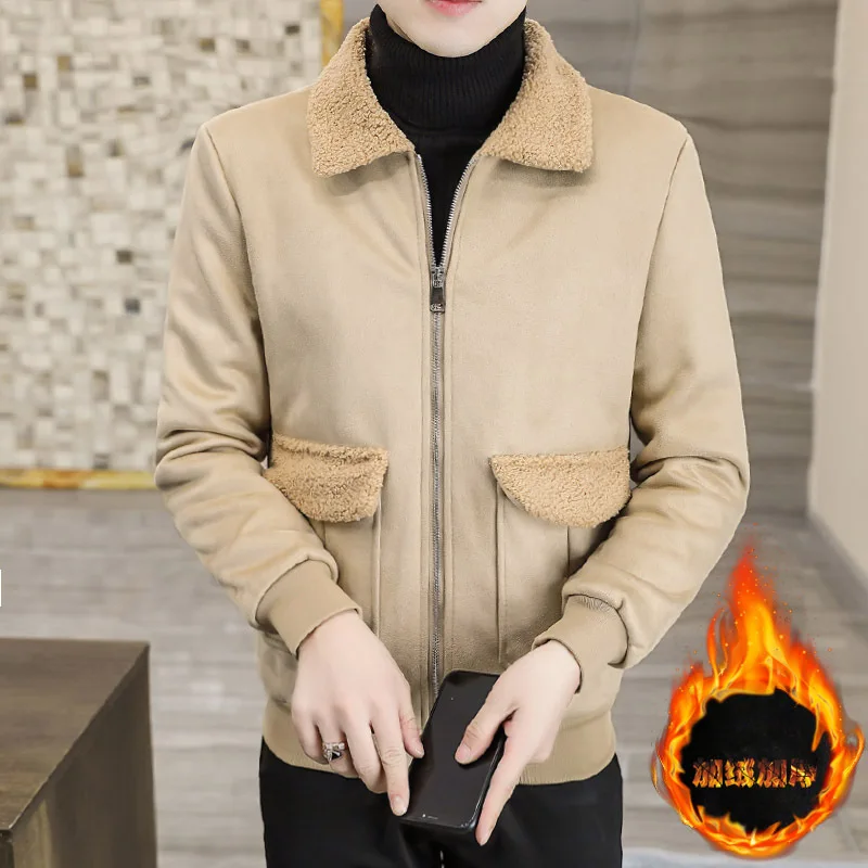 

Мужская теплая кашемировая куртка с меховым воротником и отложным воротником, Осень-зима 2021