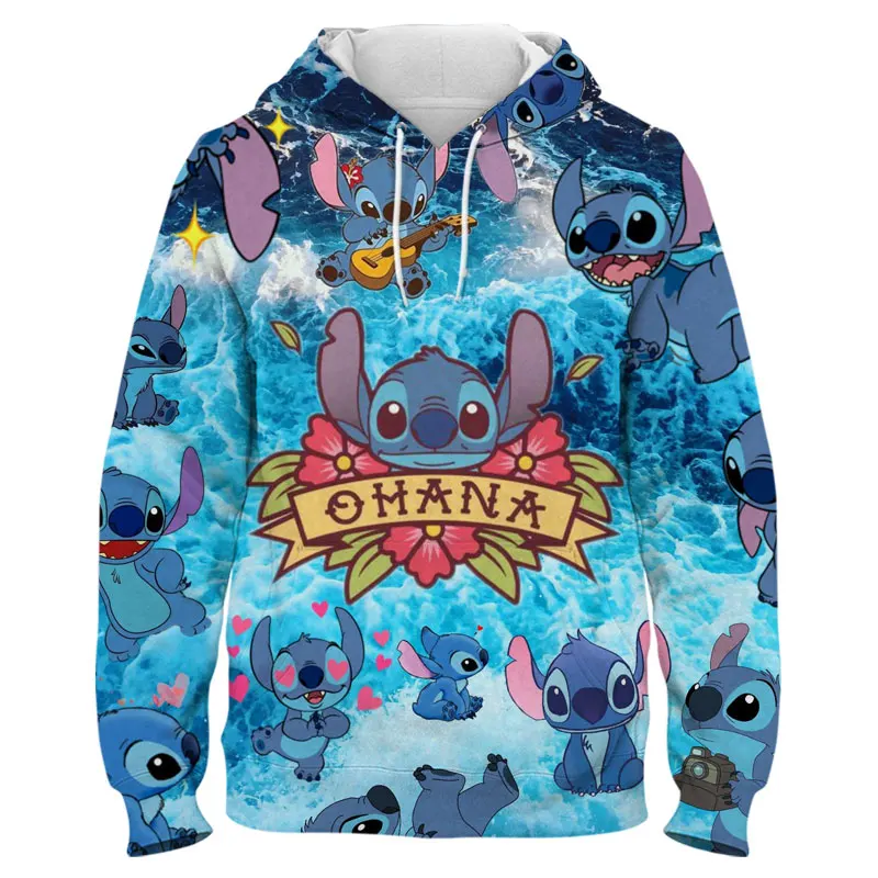 

Толстовка с капюшоном для мальчиков и девочек, мультяшный аниме стиль Харадзюку, мужские свитшоты с диснеевским Лило и стичем, крутая Женская одежда с 3D принтом, топы большого размера