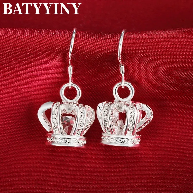

BATYYINY 925 Sterling Silver Rhinestone Regal Crown Earrings For Ladies Wedding Glamour Jewelry Gifts