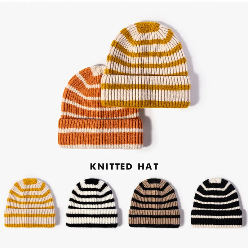 

BISENMADE Casual Knitted Hat For Men And Women Outdoor Striped Beanie Cap Autumn Winter Keep Warm Cashmere-Like Thick Skullcap