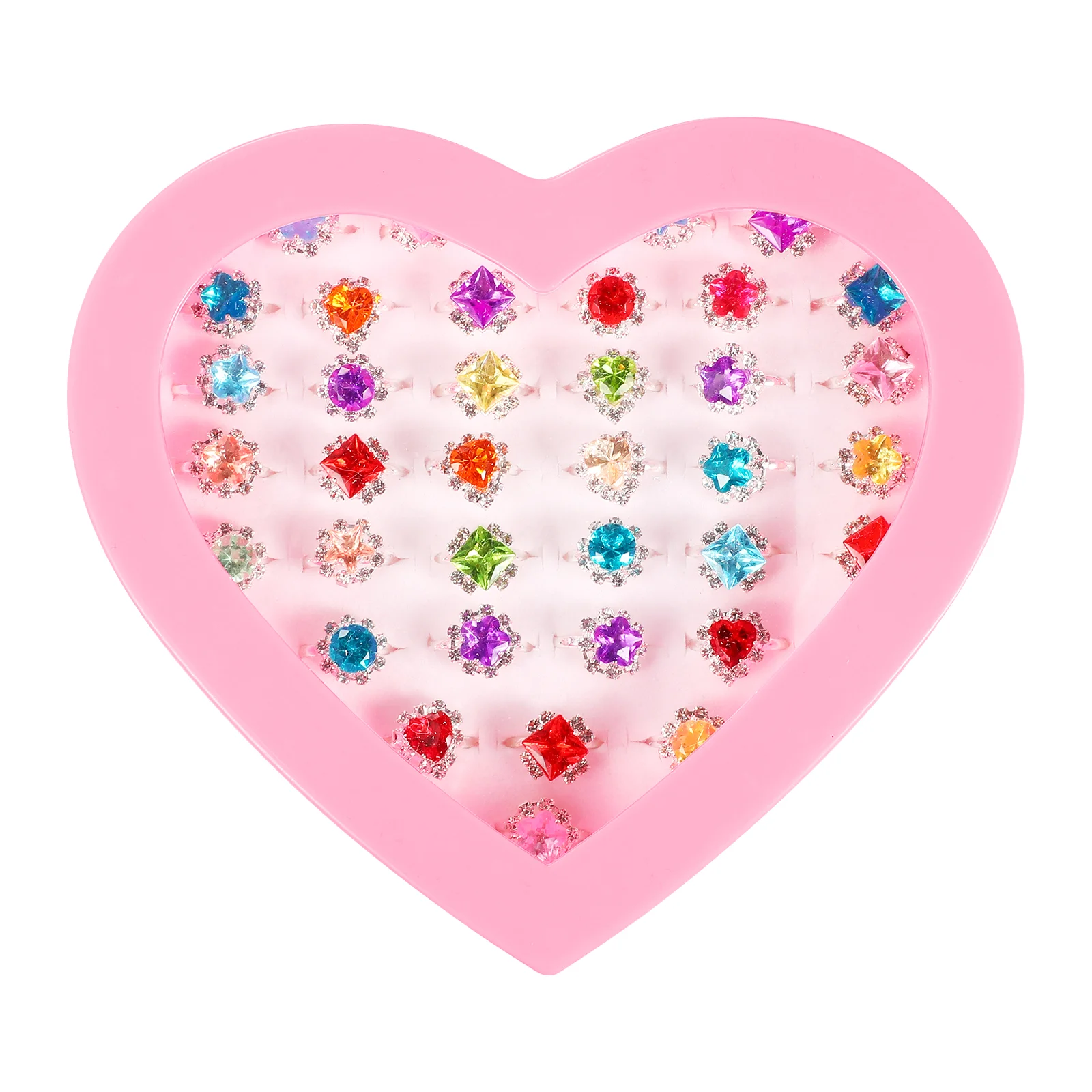 

36 Pcs Kids Ring Set Pretend Play Jewelry Teen Girls Rings Adjustable Rhinestone Toys