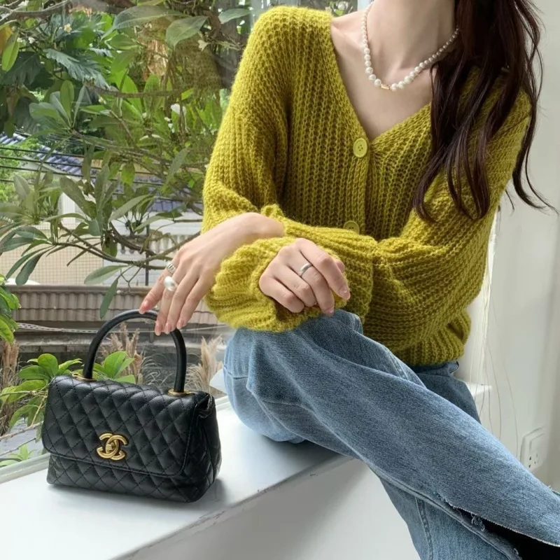 

Женский теплый шерстяной свитер, вязаный кардиган с ощущением ленивого дизайна на осень