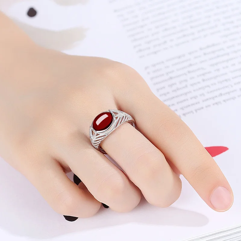 

Classic HIgh Quality 7*9mm Oval Green Black Red Color Resin Female Alloy Opening Ring For Women Party jewelry Accessories