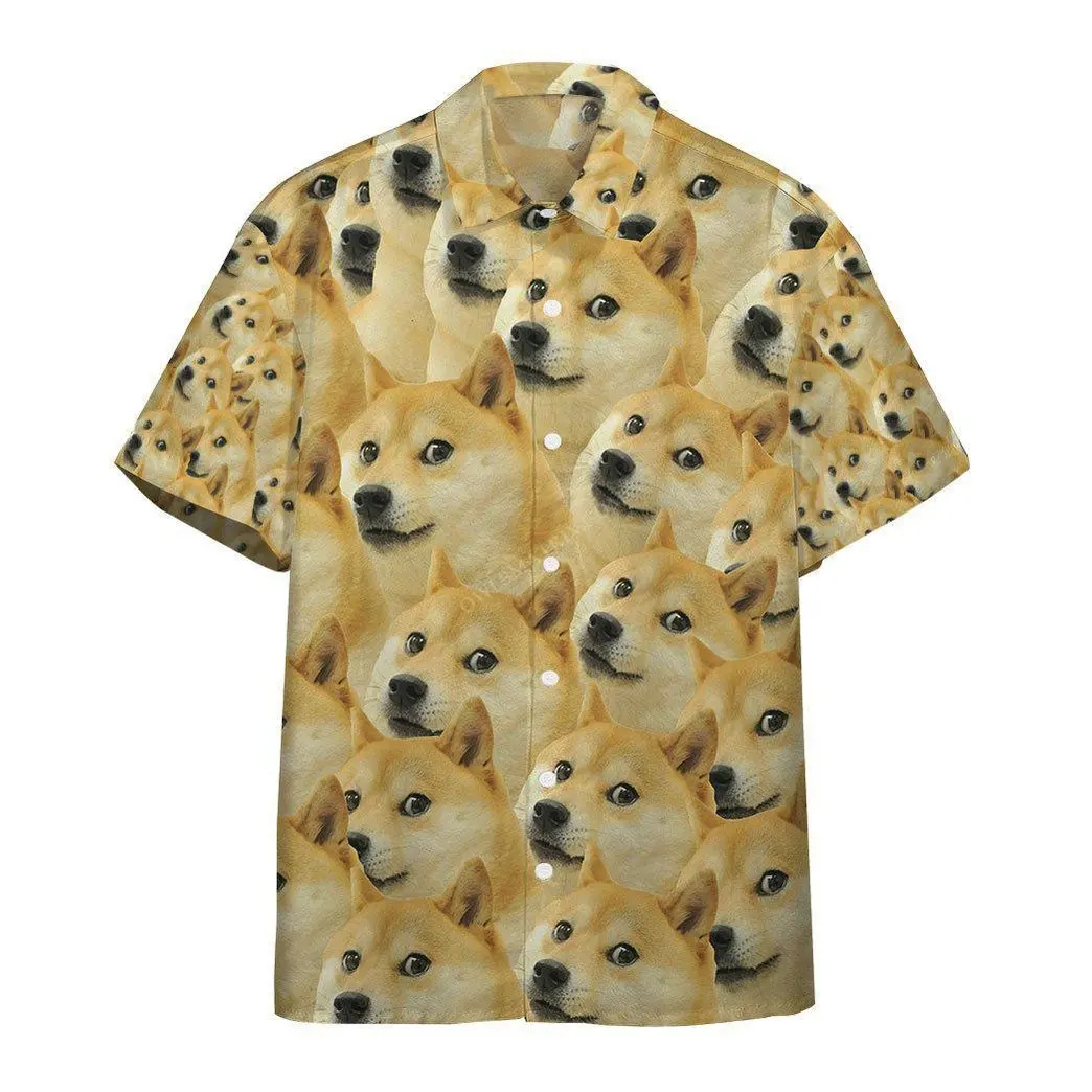 Camisa hawaiana con cuello cubano para hombre, camisa divertida con estampado 3d de perro shiba inu, top de manga corta unisex