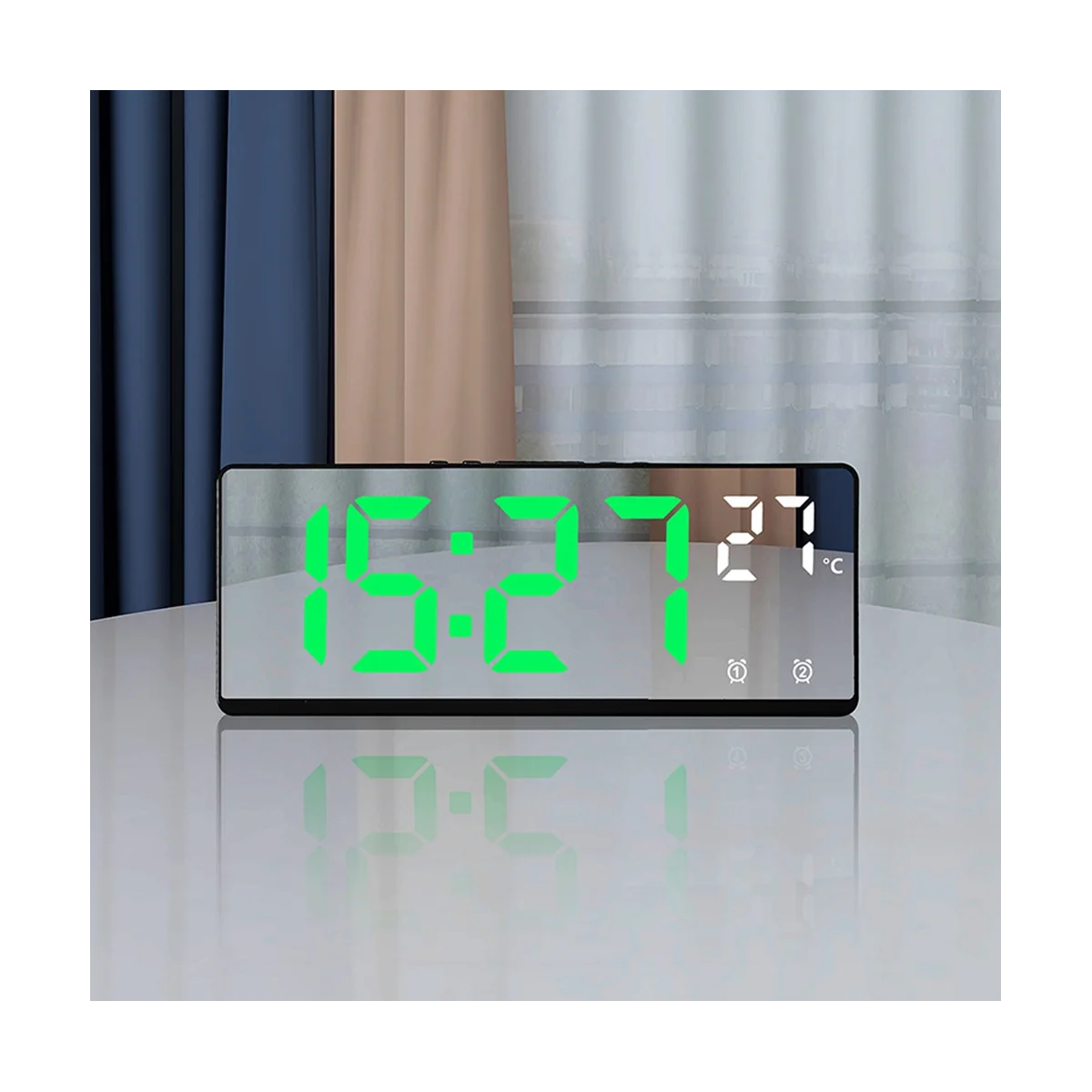 

Voice Control Mirror Alarm Clock Digital Temperature Dual Alarm Snooze Desktop Table Clock Night Mode 12/24H(Multicolor)