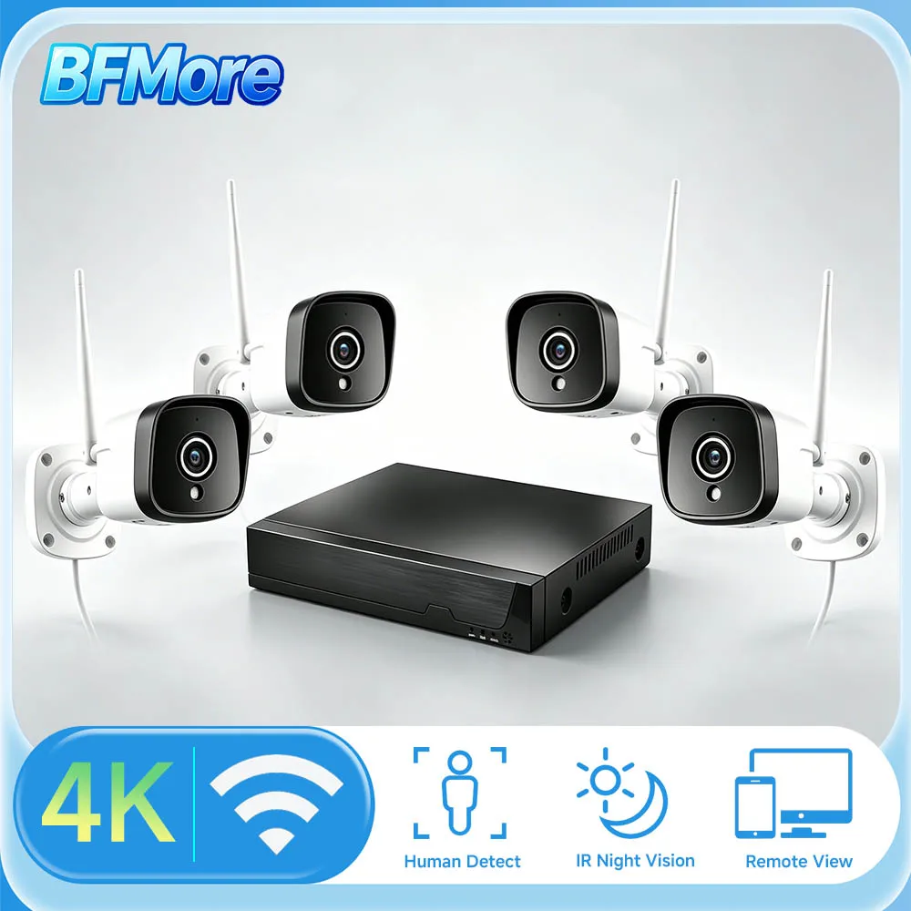 Фото Комплект Wi-Fi камер видеонаблюдения BFMore SO-NY415 4K 8МП с двусторонней аудиосвязью, объективом 3.6мм, ИК-подсветкой 940нм для ночного видения, 10 каналов, NVR-комплект №1