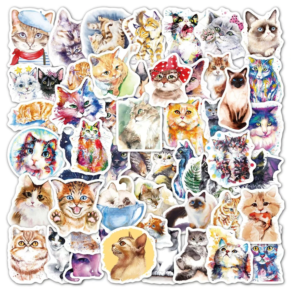 

50PCS Mix Cute Cat Watercolor Animal Owl Stickers Aesthetic Laptop Luggage Phone Scrapbook Graffiti Decals Deer Sticker Kids Toy