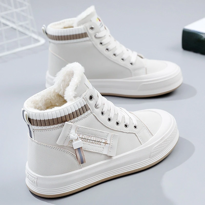 

BCEBTL Autumn and winter new fashion high top cotton shoes warm with velvet round head sports shoes thick sole women's shoes