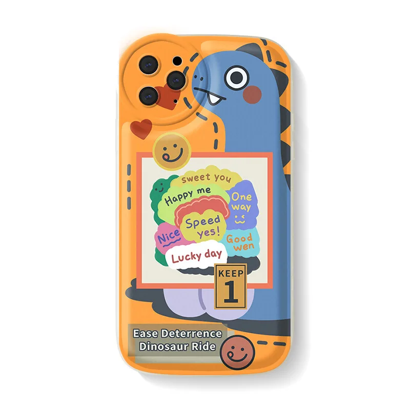 Sweet Retro Dinosaur art cartoon Phone case For iPhone 14 13 11 12 Pro Max Xr Xs Max X 7 8 Plus case Cute air cushion Soft Cover